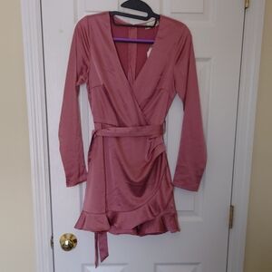 Satin Pink Romper with Ruffle Hem